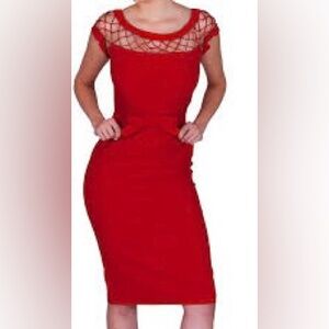 Bettie Page Clothing/Tatyana Red Alika Pencil Dress Sz Large